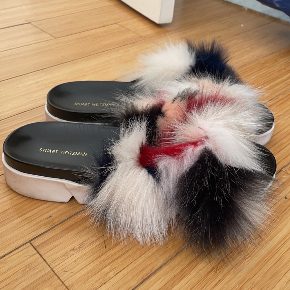 Stuart Weitzman Fox Fur Slides - image 2
